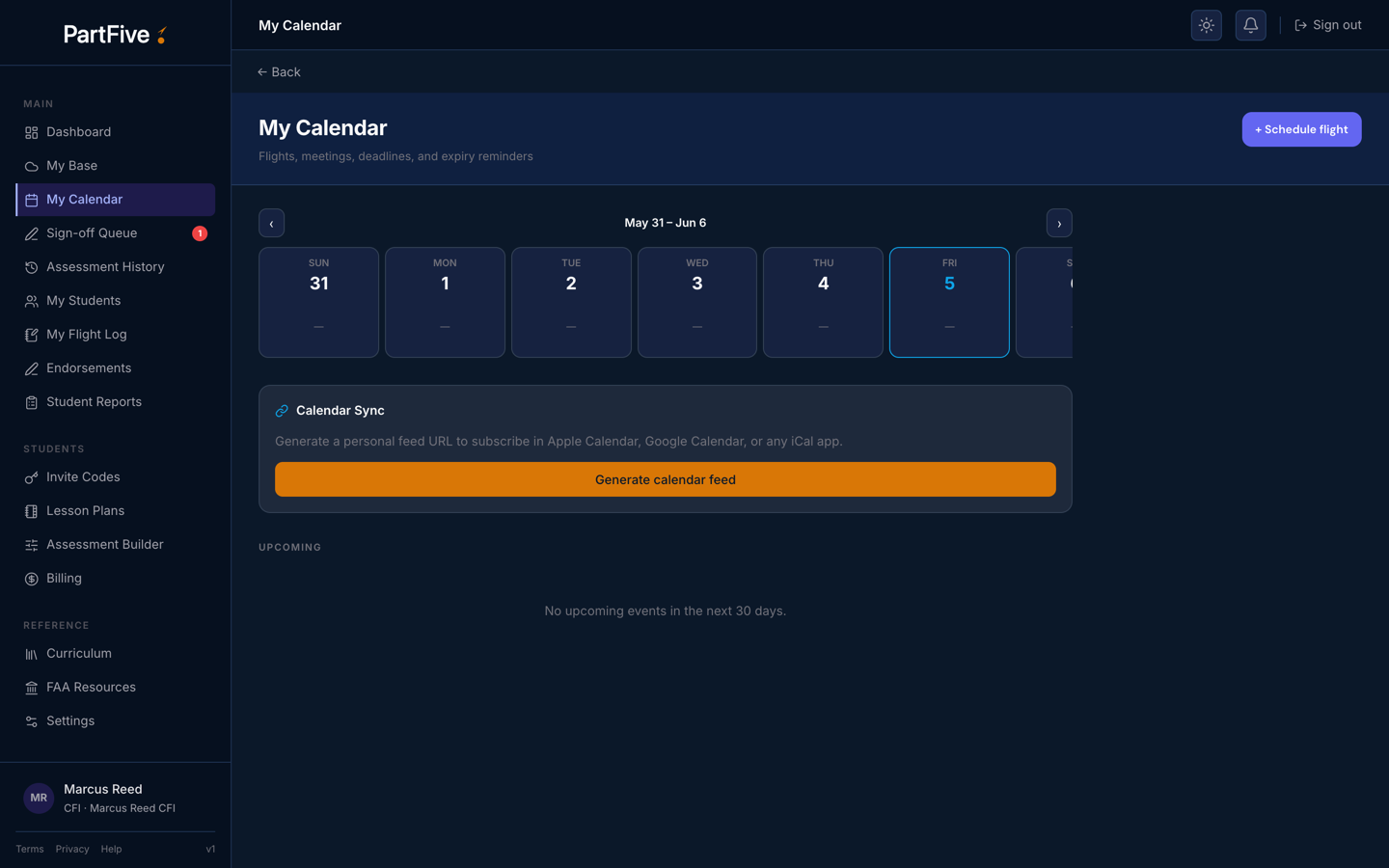 PartFive lesson scheduling calendar