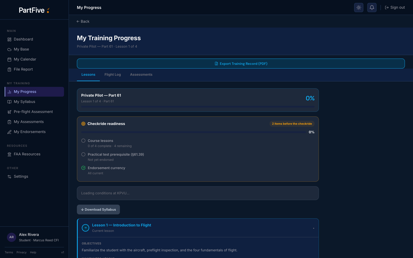 PartFive student training progress