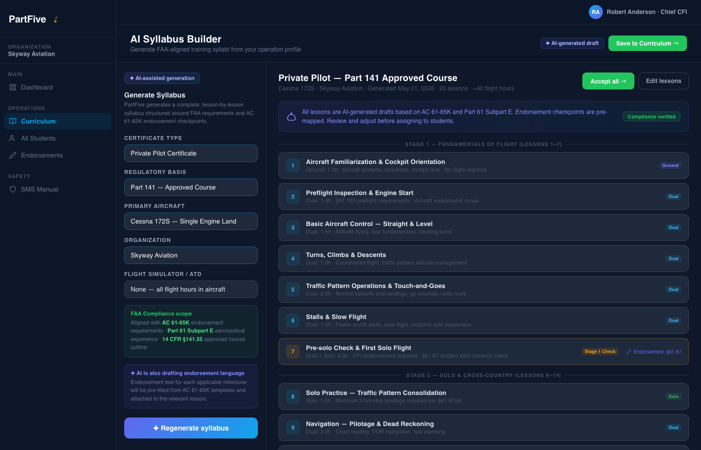 PartFive AI Syllabus Builder FAA-aligned