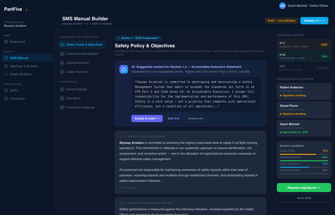 PartFive SMS Manual Builder with AI assist